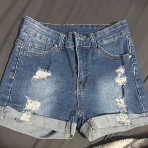 SHEIN Blue Distressed Jean Shorts